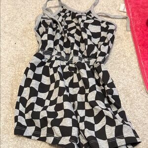 Kids Black and Gray Checkered Romper